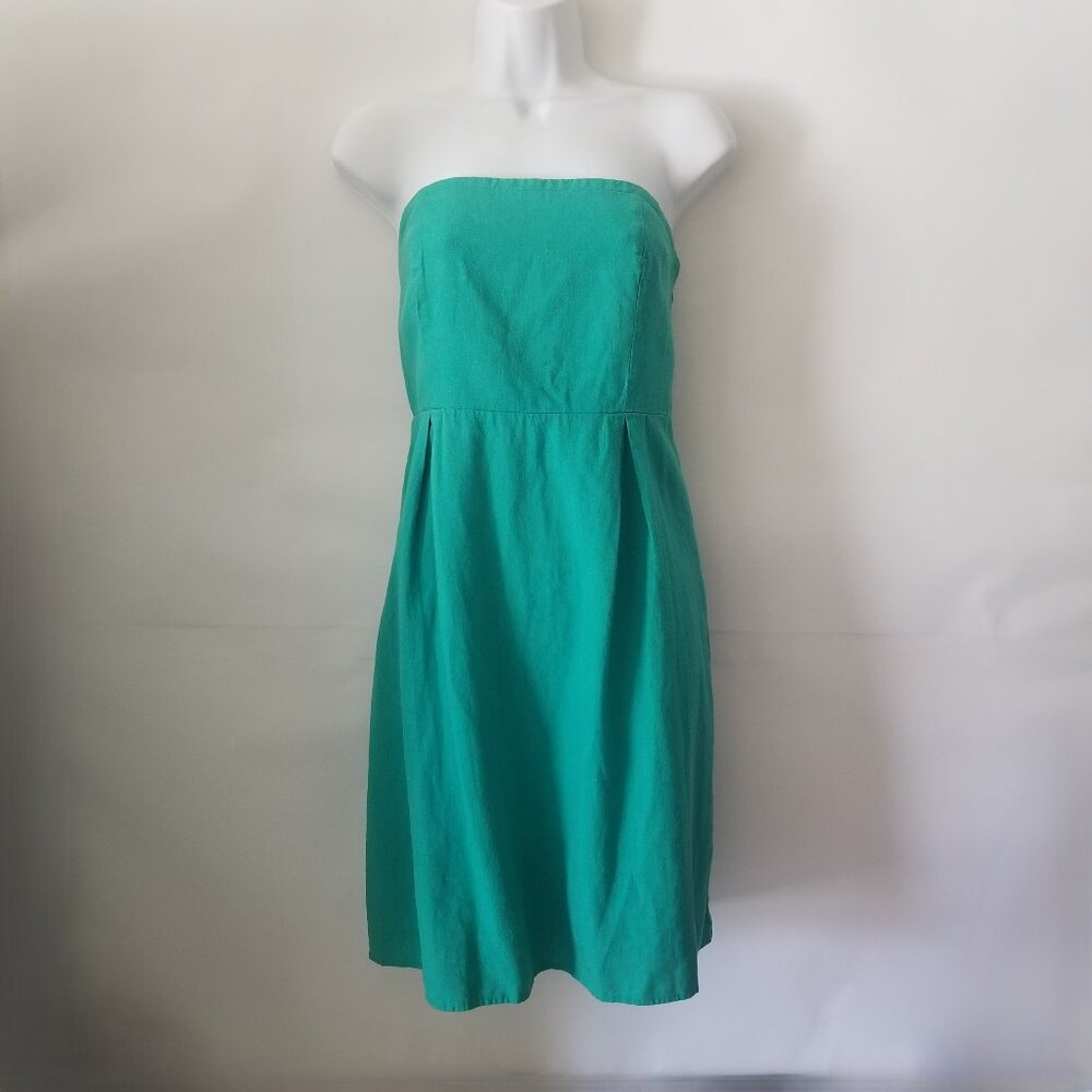 Old Navy Womens 12 Teal Green Linen Blend Strapless Side Zip Dress